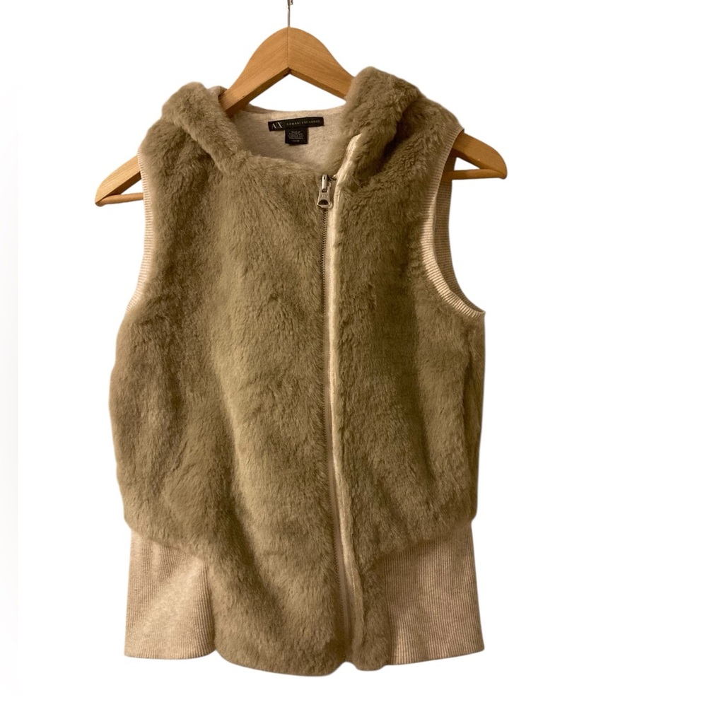 Armani Exchange Beige Faux Fur Vest - Picture 1 of 9